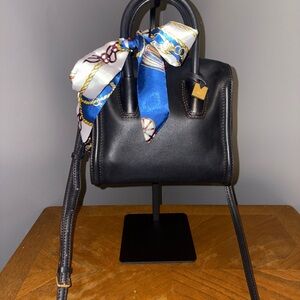 MCM Black Mini Bag with Blue Scarf Accent